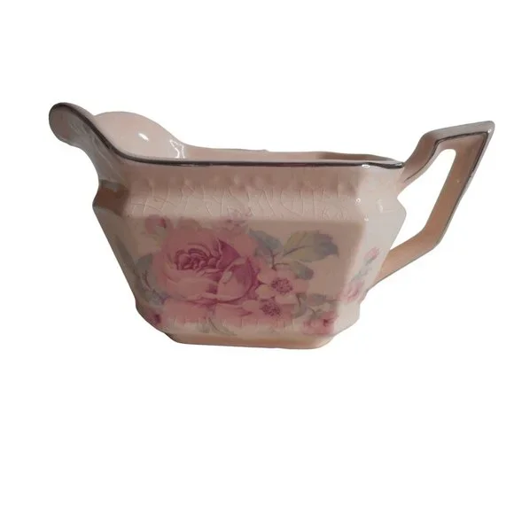 Alice Annglow 1931 Vtg Shabby Cottage Chic rose floral Creamer & Sugar Bowl - Picture 7 of 12